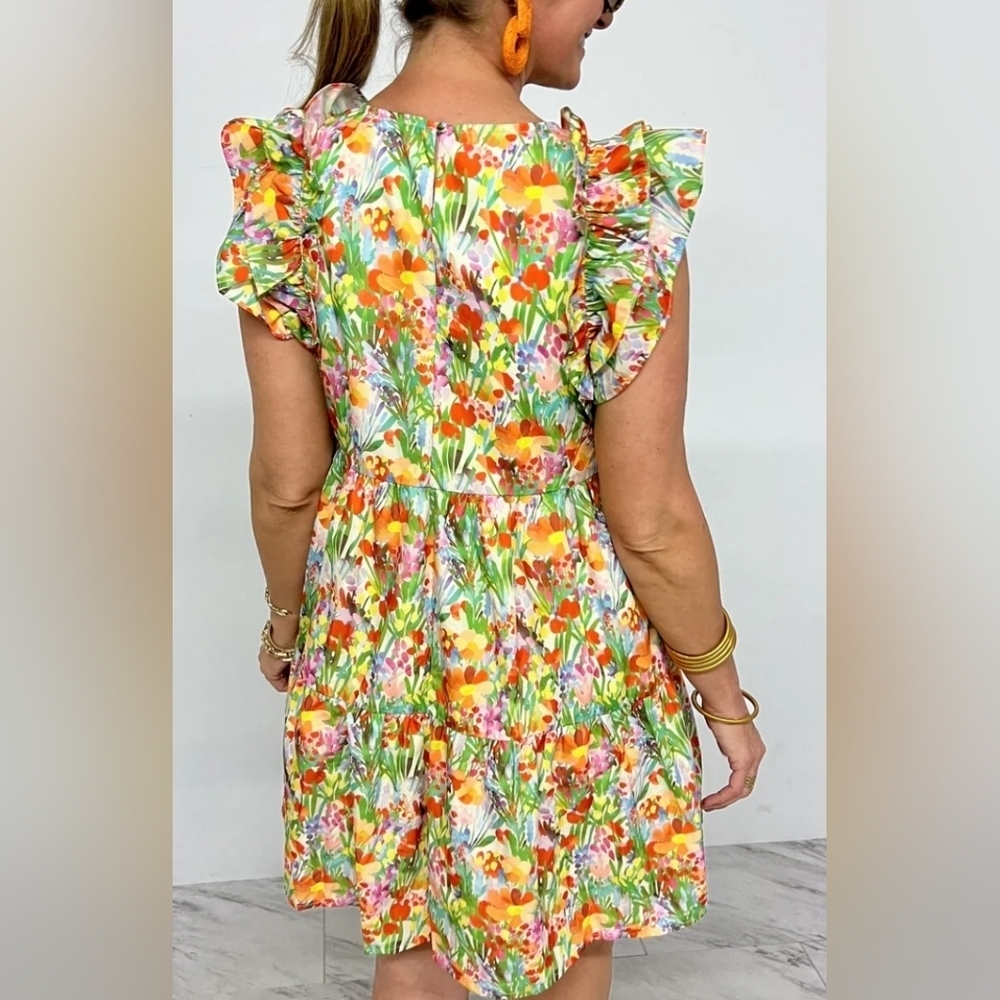 THML NWT Garden Floral Mini Ruffle Sleeve Dress Size Small - Picture 3 of 16